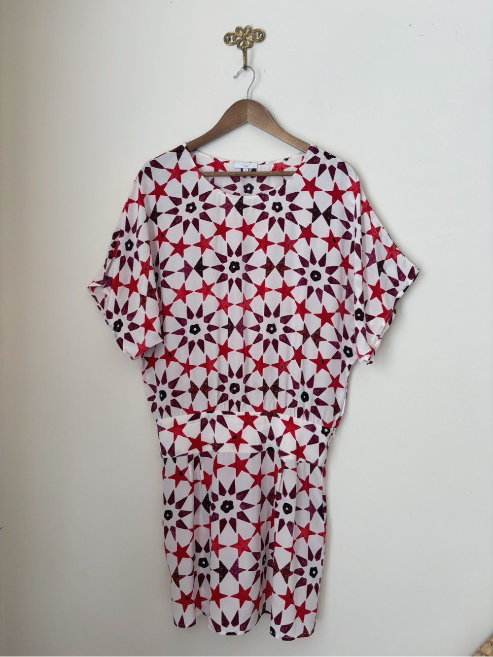 Adam by Adam Lippes Red Star Print Silk Festival Blouson Mini Dress Sz 6